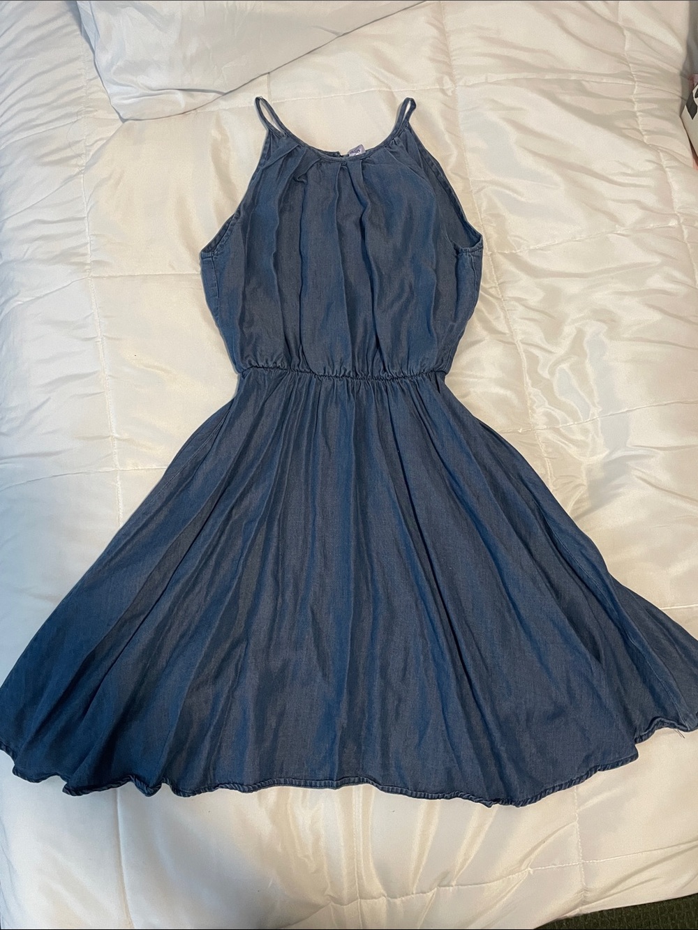 Alya Chambray Spaghetti-Strap Mini Dress